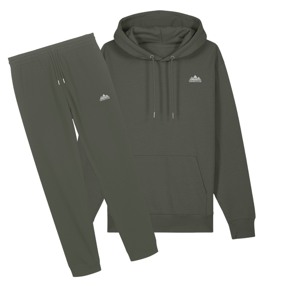 Mens IGNEOUS Core Collection green tracksuit organic cotton