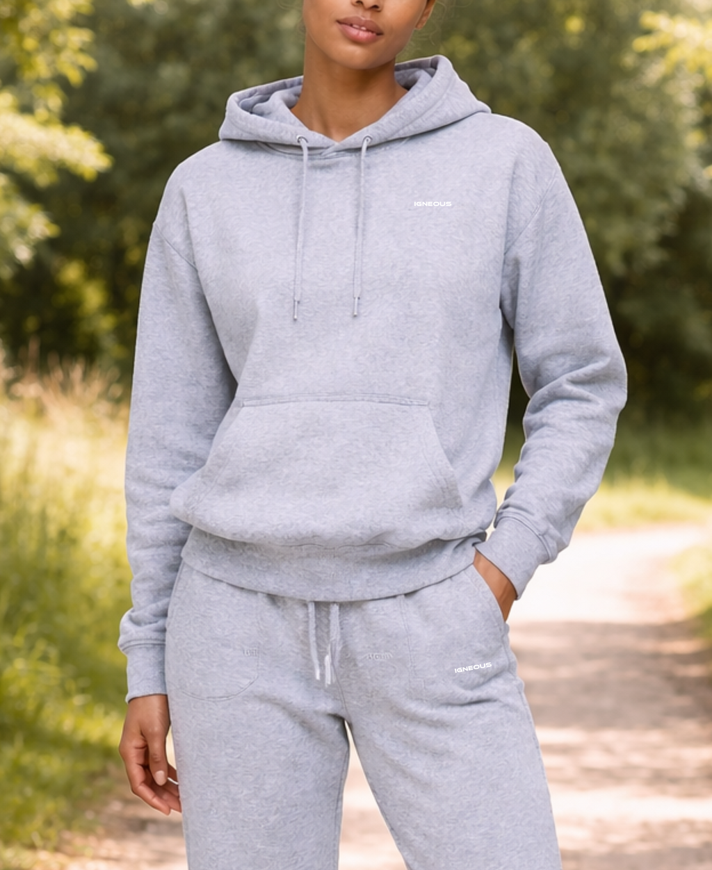IGNEOUS Core Collection Heather grey tracksuit organic cotton hoodie