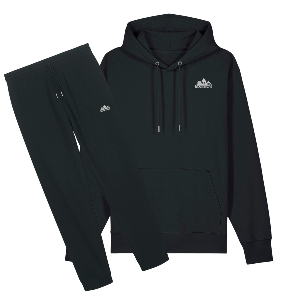 Mens IGNEOUS Core Collection black tracksuit organic cotton