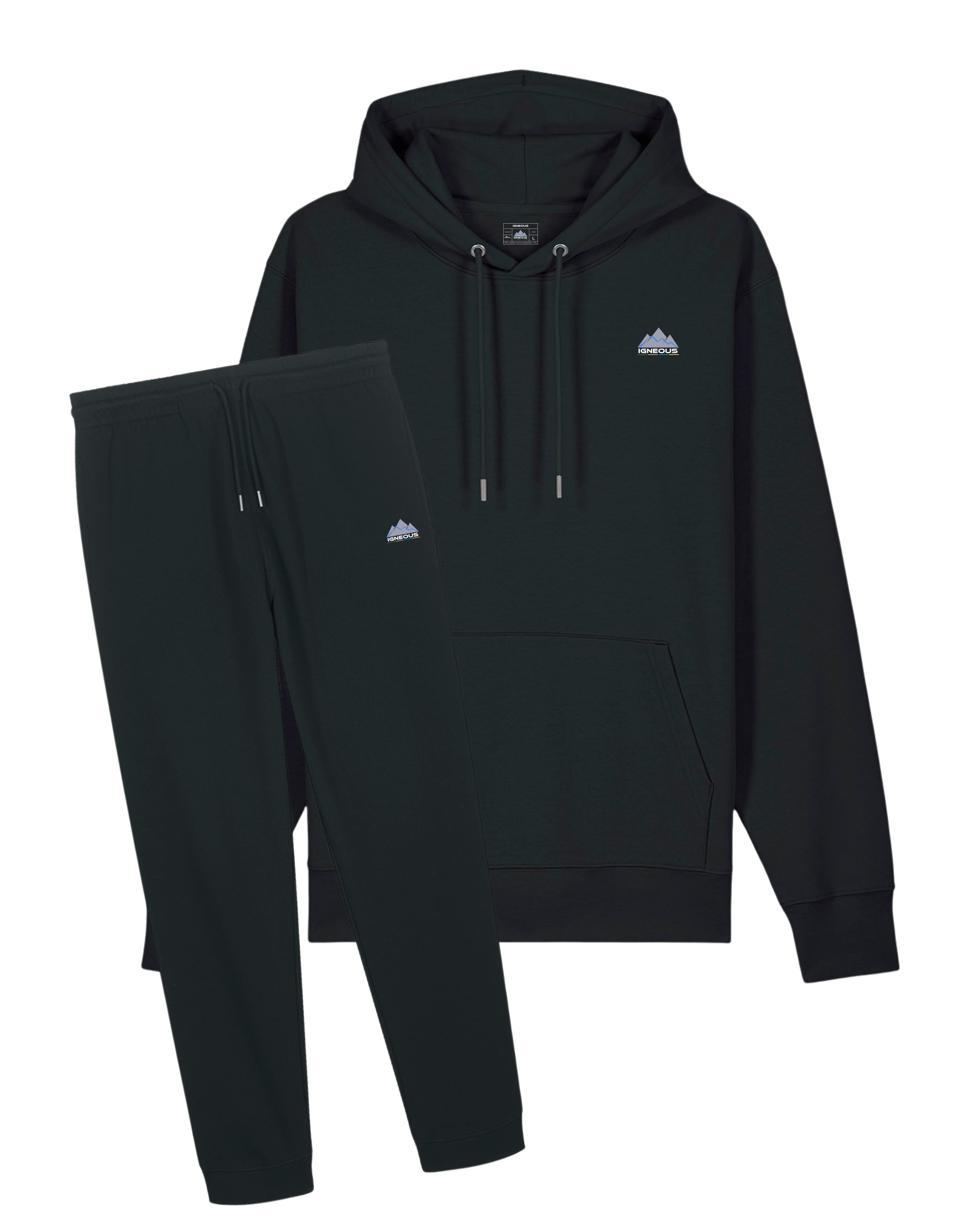 IGNEOUS Core Collection black tracksuit organic cotton